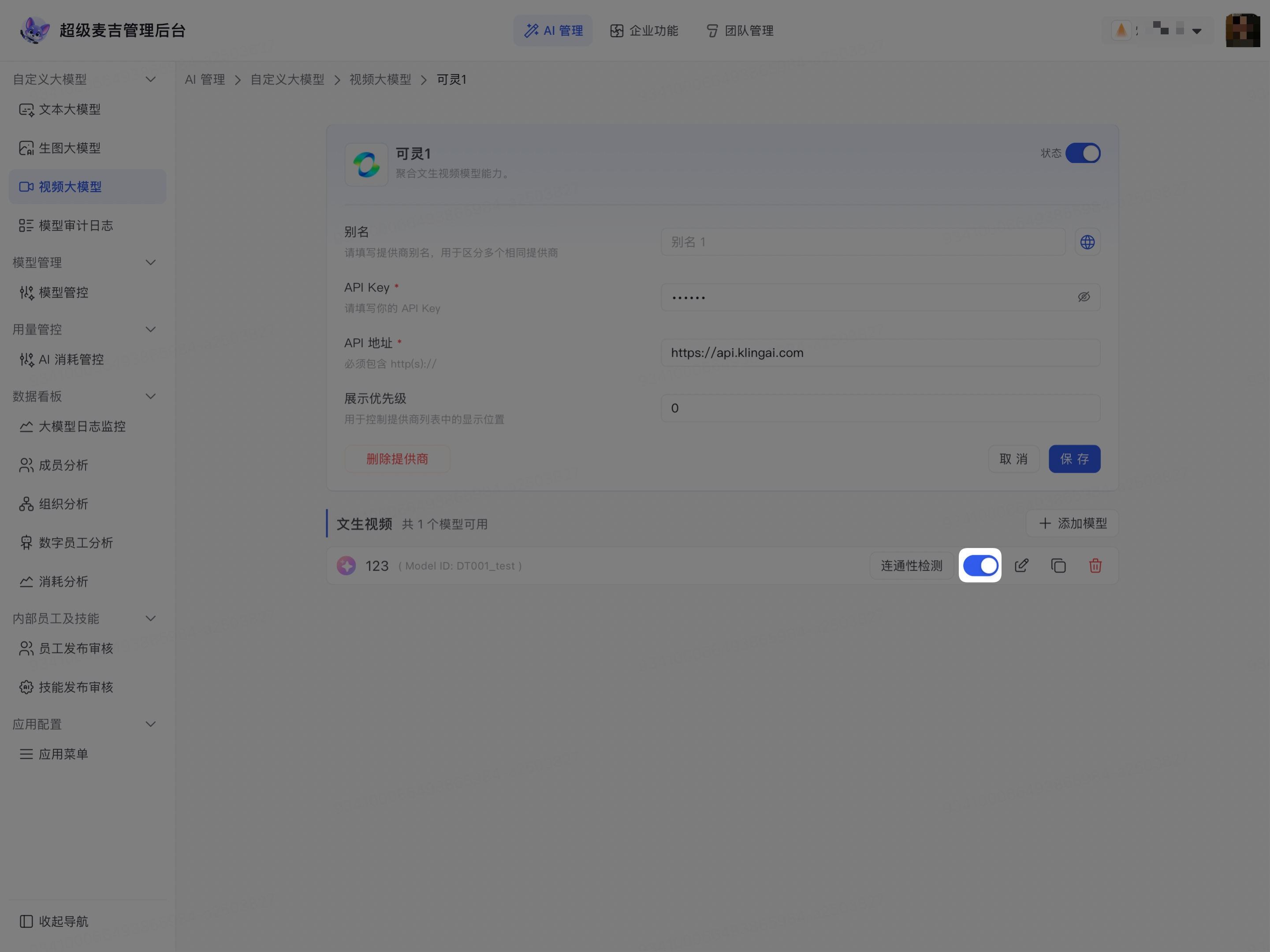 启用或停用视频模型