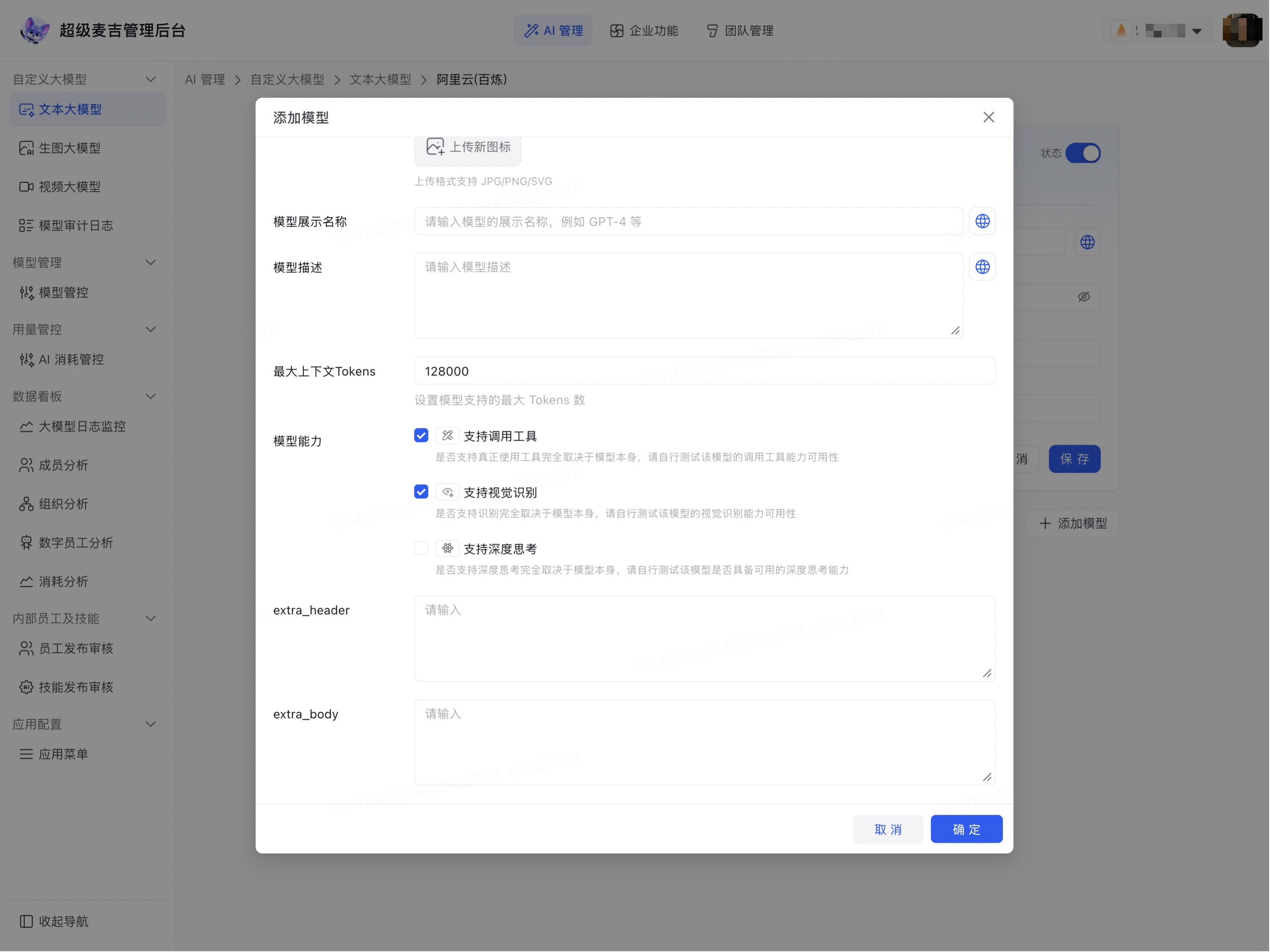 配置文本模型参数和能力