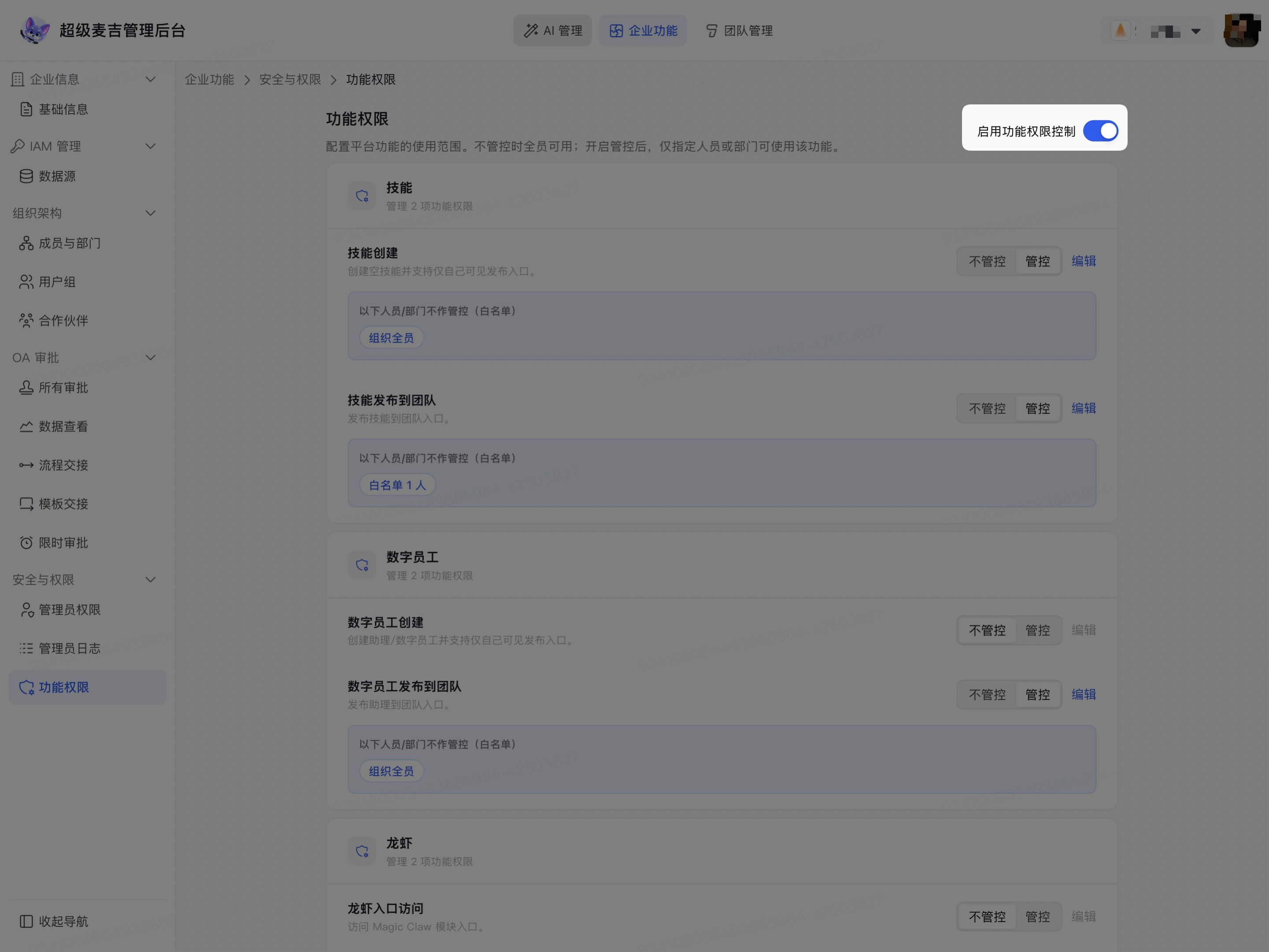 启用功能权限控制