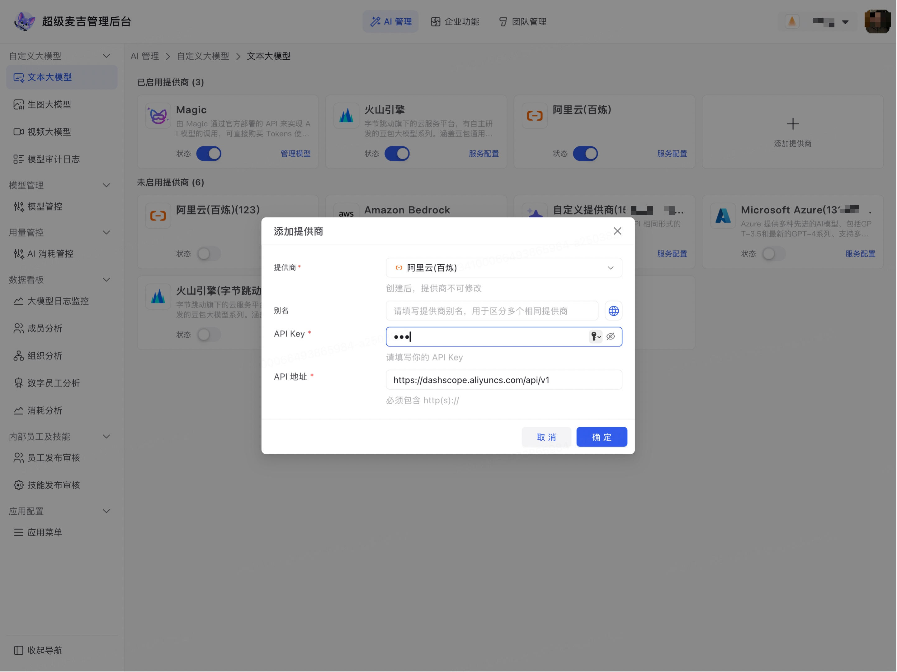填写模型提供商连接信息