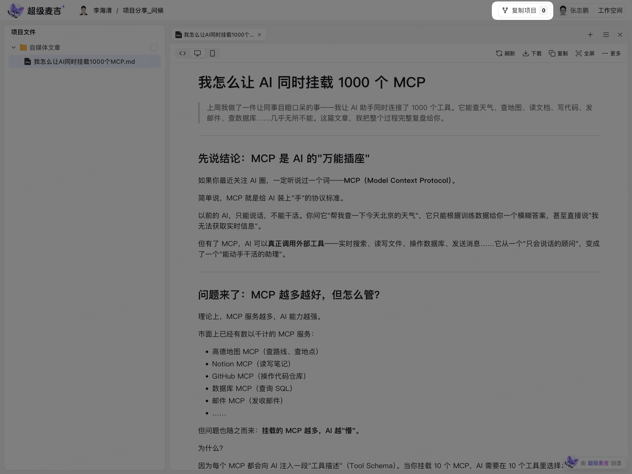 共享项目中的复制入口